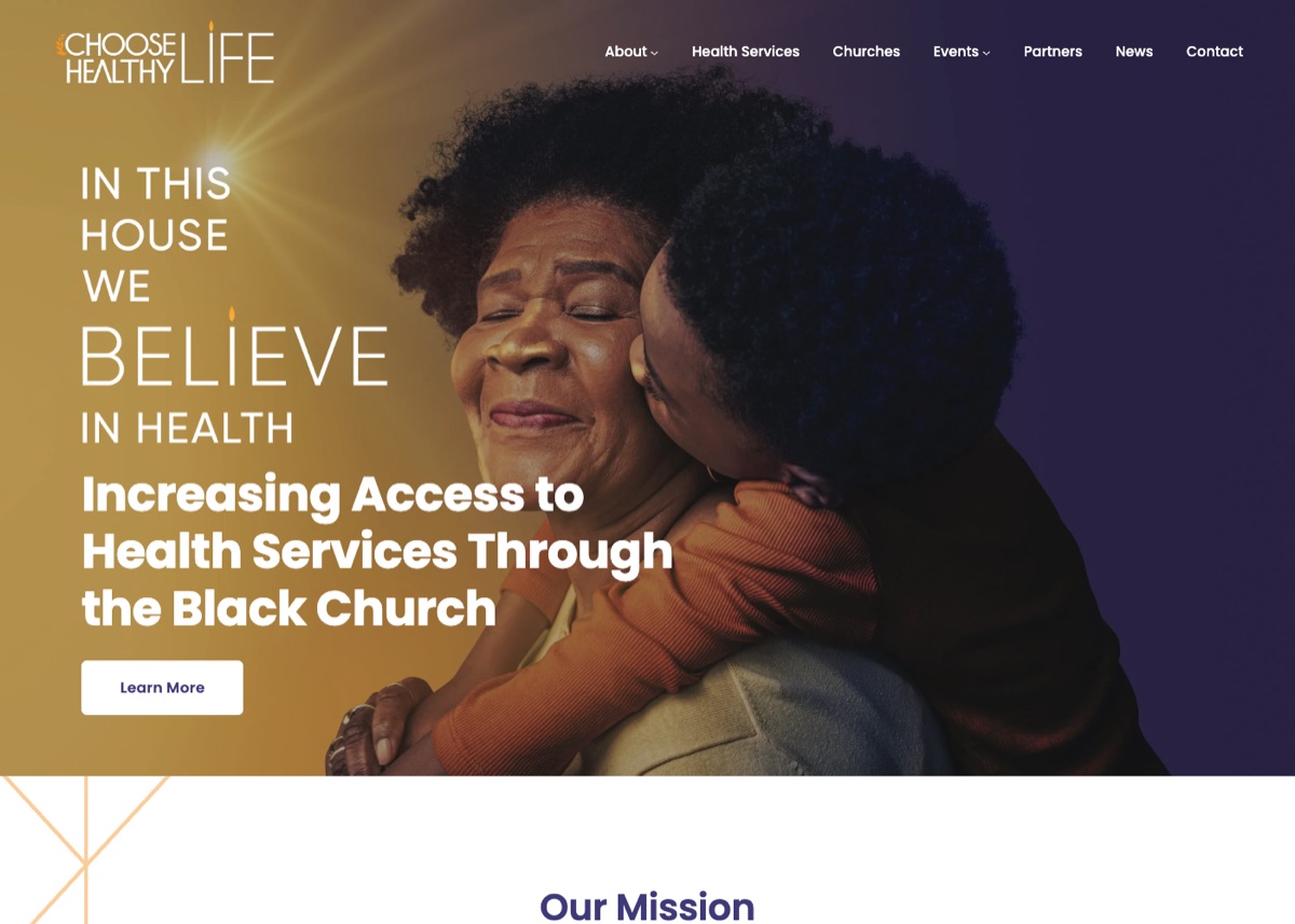 Choose Healthy Life homepage with In This House We Believe in Health hero
